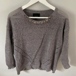 Sweater Grey rhinetone collar 3/4 sleeve